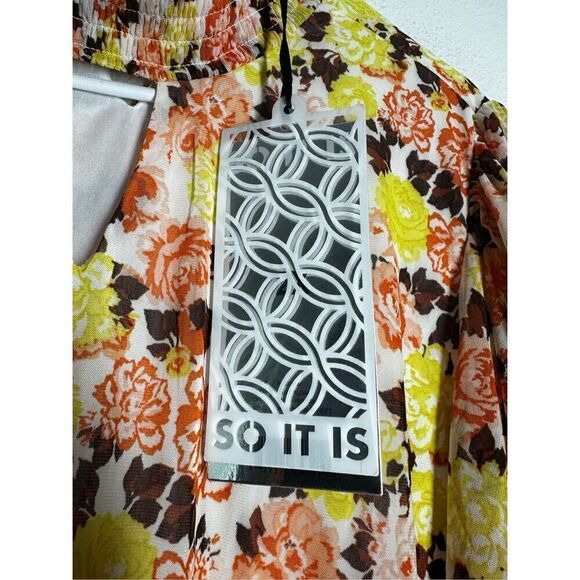 So It Is NWT Bohemian Turtleneck Romantic Floral Print White Yellow Top Size 2X - Picture 2 of 12